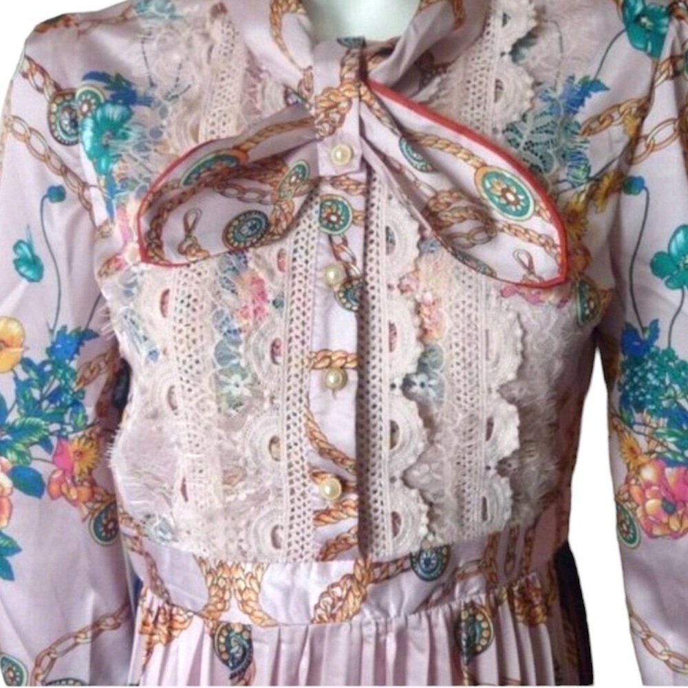 DALIA MACPHEE WHIMSICAL FLORAL SATIN SILKY PINK DRESS - Picture 8 of 13